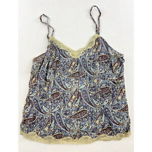 VTG Y2K Babydoll Paisley Tank Top Womens L‎ Lace Boho Preppy Western Fairy